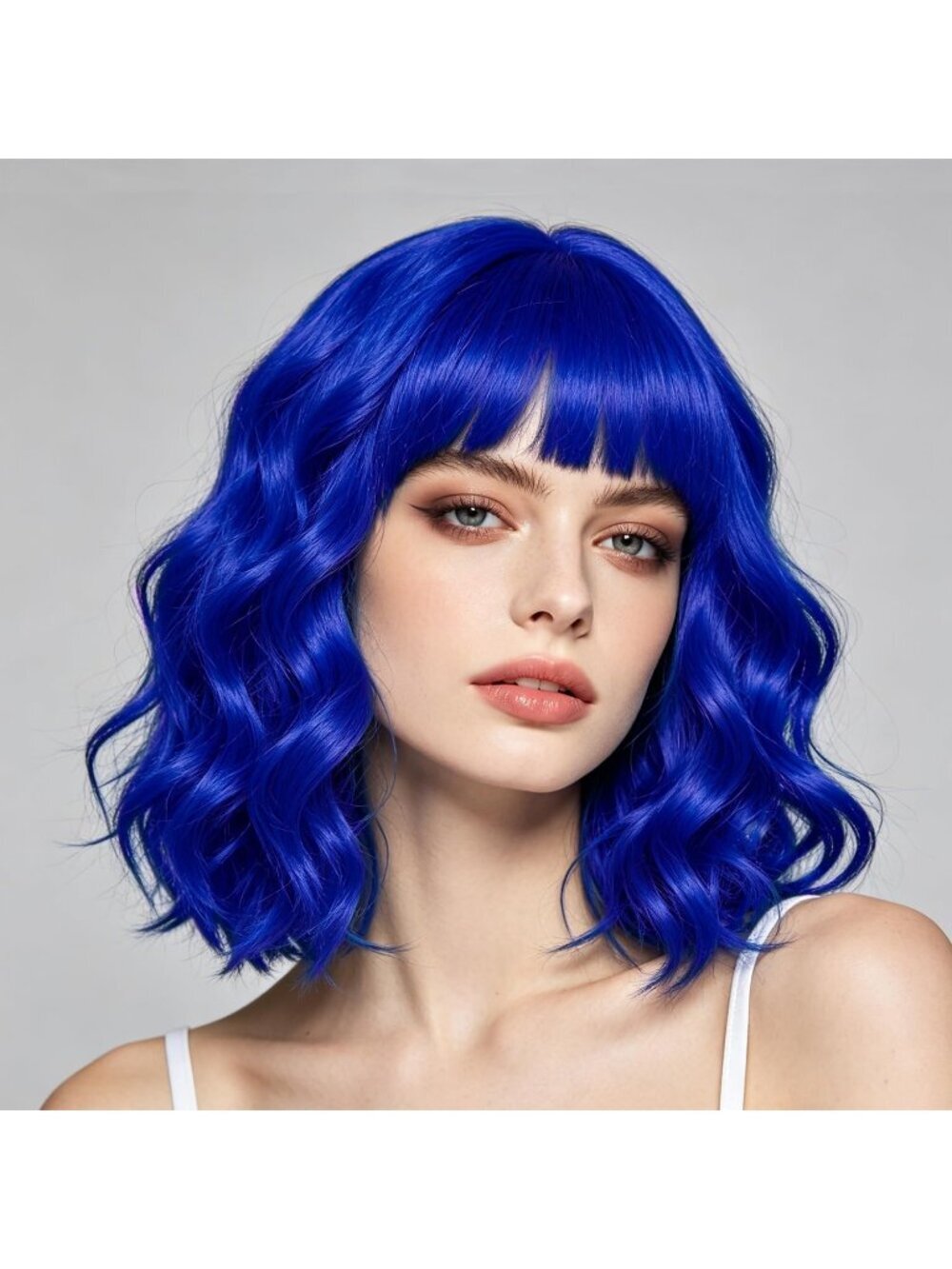 Women's Blue Soft Short Bob Style Synthetic Shoulder Length Curly Wigs